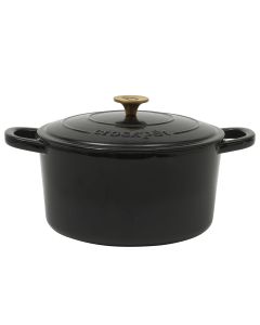 Crock Pot Artisan 7 Quart Round Enameled Cast Iron Dutch Oven in Black with Gold Handle