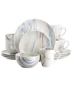 Elama Fine Marble 16 Piece Porcelain Dinnerware Set in Blue and Gray