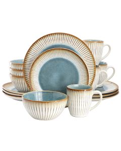 Elama Louann 16 Piece Stoneware Dinnerware Set in Blue and Beige